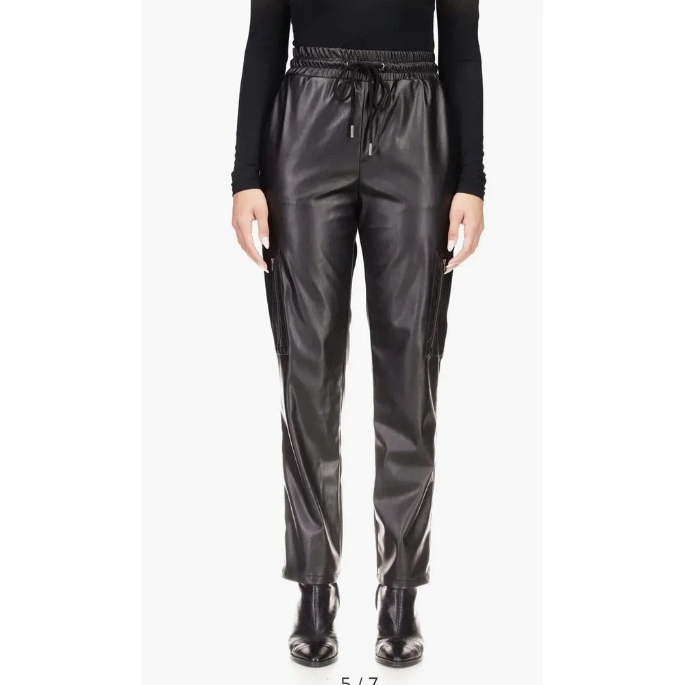 NWT Sanctuary Womens East Coast Utility Vegan Leather Pants 2X Drawstring‎ Black